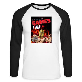 Play Fun Enjoy GAME TIME Gamer Shirt Real Gamer - Unisex Long Sleeve Baseball T-Shirt - white/black - Front - Nik (191cm)