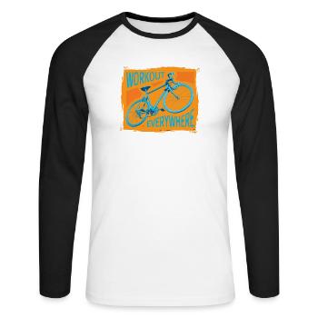 Bike Workout Everywhere - Unisex Long Sleeve Baseball T-Shirt - white/black - Front - Nik (191cm)
