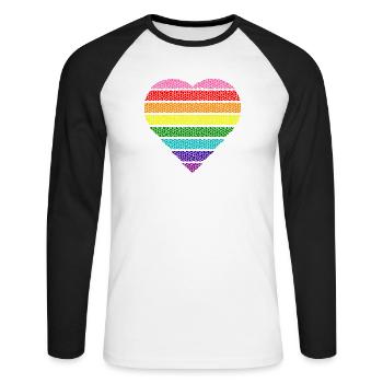 Colorful rainbow heart retro gay pride lgbtq csd - Unisex Long Sleeve Baseball T-Shirt - white/black - Front - Nik (191cm)