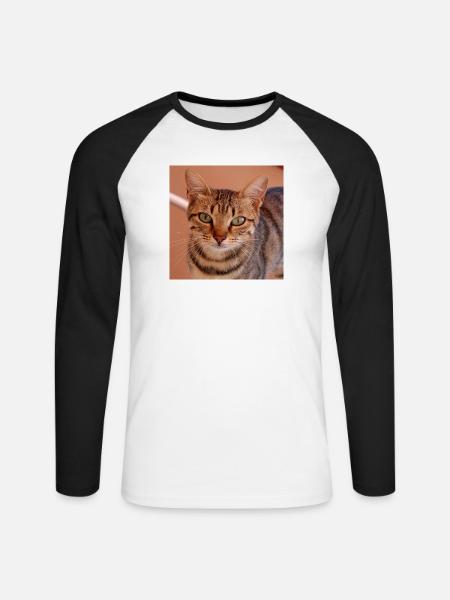 Katze Kätzchen Poster quadratisch Katzenposter - Unisex Baseballshirt langarm - Weiß/Schwarz