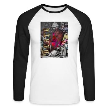 Urban Graffiti Skull Butterfly - Unisex Long Sleeve Baseball T-Shirt - white/black - Front - Nik (191cm)