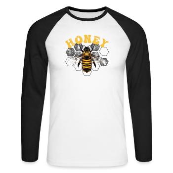 Honigbiene auf Hex-Gitter - Unisex Baseballshirt langarm - Weiß/Schwarz - Vorne - Nik (191cm)