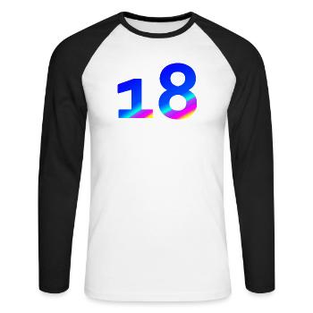verschenken, 18 blauton mit Farbverlauf - Unisex Baseballshirt langarm - Weiß/Schwarz - Vorne - Nik (191cm)