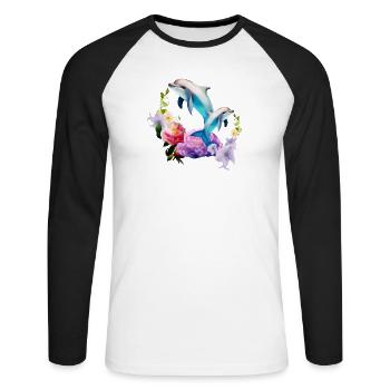 Dauphins Les créatures les plus adorables de la mer - T-shirt baseball manches longues Homme - blanc/noir - Devant - Nik (191cm)