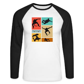 Skateboarding Coole Skateboarder Collage Bunt - Unisex Baseballshirt langarm - Weiß/Schwarz - Vorne - Nik (191cm)