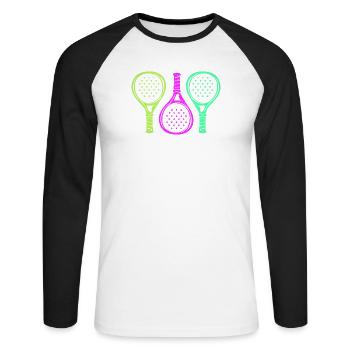Padel Racket Setback Player Padel Game - Unisex Long Sleeve Baseball T-Shirt - white/black - Front - Nik (191cm)