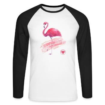 Wunderprächtig - Flamingo pink - Wortschätze - Unisex Baseballshirt langarm - Weiß/Schwarz - Vorne - Nik (191cm)