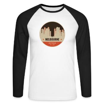 Melbourne Skyline Vintage Abzeichen - Unisex Baseballshirt langarm - Weiß/Schwarz - Vorne - Nik (191cm)