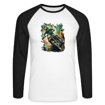 Motocross Spritzensprint - Unisex Baseballshirt langarm - Weiß/Schwarz - Vorne - Nik (191cm)