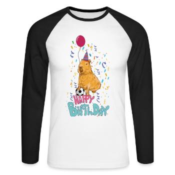Anniversaire de Capybara - T-shirt baseball manches longues Homme - blanc/noir - Devant - Nik (191cm)
