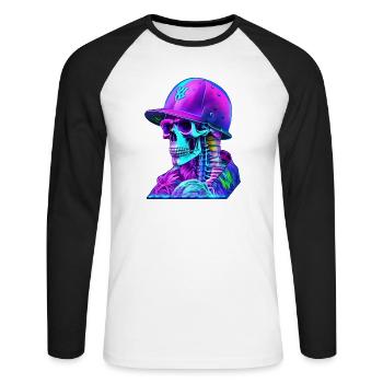 Squelette avec casquette - T-shirt baseball manches longues Homme - blanc/noir - Devant - Nik (191cm)