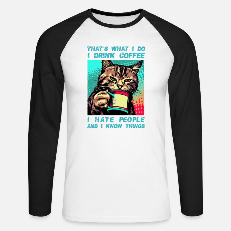 Kaffee mit einer Katze - Unisex Baseballshirt langarm - Weiß/Schwarz