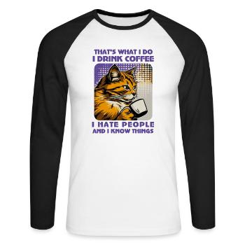 Caffeine-Powered Cat Lover - Unisex Long Sleeve Baseball T-Shirt - white/black - Front - Nik (191cm)