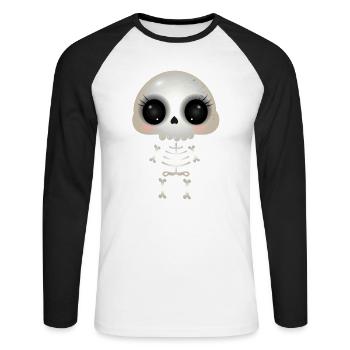 cute skull with dark eye sockets and eyelashes - Unisex Long Sleeve Baseball T-Shirt - white/black - Front - Nik (191cm)