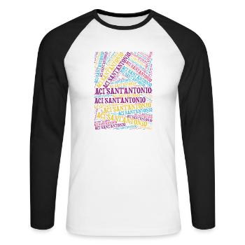 t-shirt Sicilia Aci Sant’Antonio nuage de mots - T-shirt baseball manches longues Homme - blanc/noir - Devant - Nik (191cm)