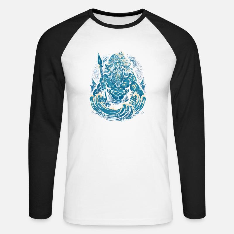 Poseidon - Maglia da baseball a manica lunga da uomo - bianco/nero