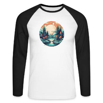 Mondlichtwald am See - Unisex Baseballshirt langarm - Weiß/Schwarz - Vorne - Nik (191cm)