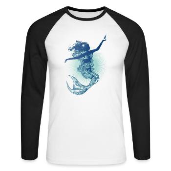 Belle sirène aux couleurs froides - T-shirt baseball manches longues Homme - blanc/noir - Devant - Nik (191cm)