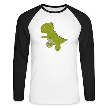 dino klein gewebe - Unisex Baseballshirt langarm - Weiß/Schwarz - Vorne - Nik (191cm)