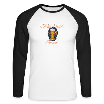 Groupe sanguin Bière - T-shirt baseball manches longues Homme - blanc/noir - Devant - Nik (191cm)