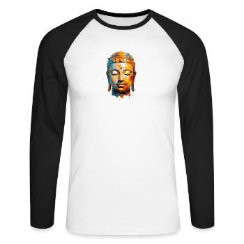Buddha Design - Unisex Baseballshirt langarm - Weiß/Schwarz - Vorne - Nik (191cm)