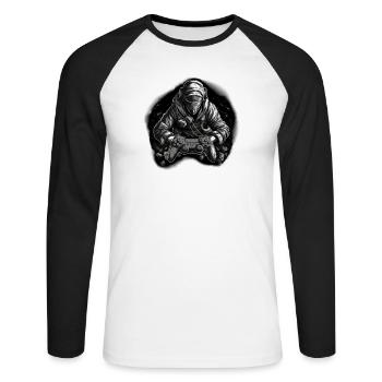 Gamer 2 weiß - Unisex Baseballshirt langarm - Weiß/Schwarz - Vorne - Nik (191cm)