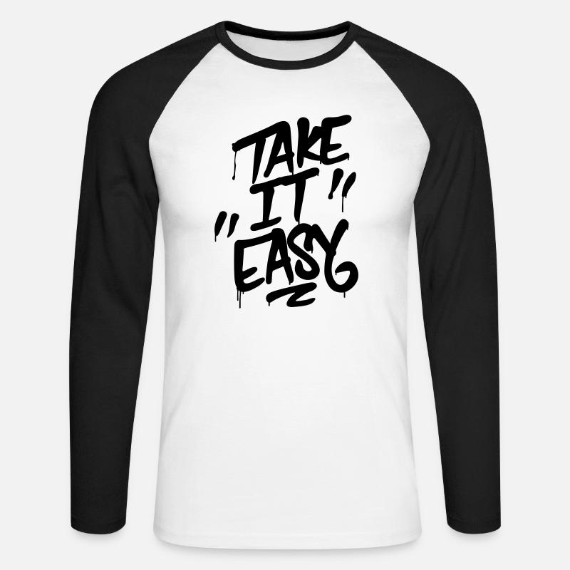 Graffiti Schriftzug TAKE IT EASY - Unisex Baseballshirt langarm - Weiß/Schwarz