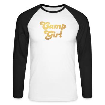 Camp Girl Gold Camping Handwriting Cool Luxury Fan - T-shirt baseball manches longues Homme - blanc/noir - Devant - Nik (191cm)