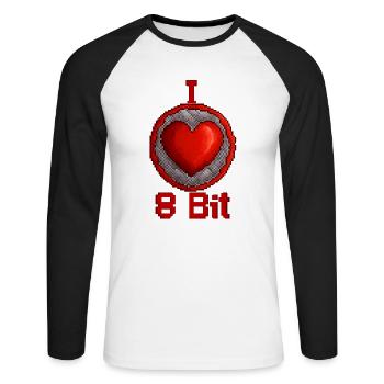 I love 8bit - Unisex Baseballshirt langarm - Weiß/Schwarz - Vorne - Nik (191cm)