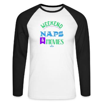 Film Schauen Statement Streaming Theater Movies - Unisex Baseballshirt langarm - Weiß/Schwarz - Vorne - Nik (191cm)