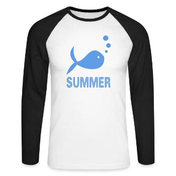 FISH. BEACH. SEA. SURFING. OCEAN. HUMOR. HOLIDAY - Unisex Long Sleeve Baseball T-Shirt - white/black - Front - Nik (191cm)