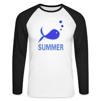 FISH. BEACH. SEA. SURFING. OCEAN. HUMOR. HOLIDAY - Unisex Long Sleeve Baseball T-Shirt - white/black - Front - Nik (191cm)