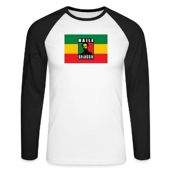 REGGAE RASTA FLAG - SELASSIE I - JAH RASTAFARI - T-shirt baseball manches longues Homme - blanc/noir - Devant - Nik (191cm)