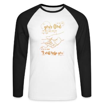 Ésaïe verset biblique Je t’aide - T-shirt baseball manches longues Homme - blanc/noir - Devant - Nik (191cm)