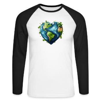 Aimez notre terre - T-shirt baseball manches longues Homme - blanc/noir - Devant - Nik (191cm)
