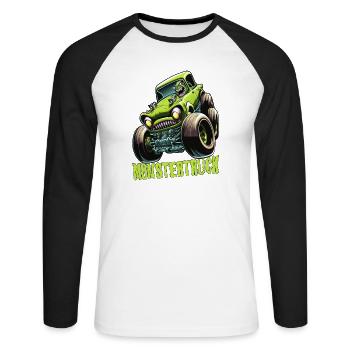 Monster Truck Comic Gift - T-shirt baseball manches longues Homme - blanc/noir - Devant - Nik (191cm)
