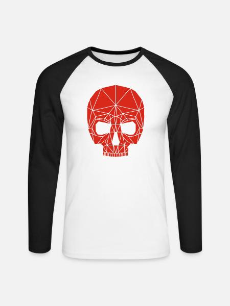 Roter Roboterschädel - Unisex Baseballshirt langarm - Weiß/Schwarz