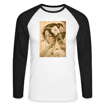 Das Herz Japans 01 - Unisex Baseballshirt langarm - Weiß/Schwarz - Vorne - Nik (191cm)