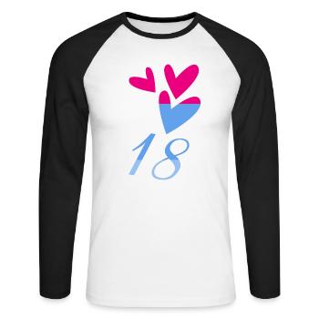 18. 18 ANS. 18e ANNIVERSAIRE. ANNIVERSAIRE 18 ANS. - T-shirt baseball manches longues Homme - blanc/noir - Devant - Nik (191cm)