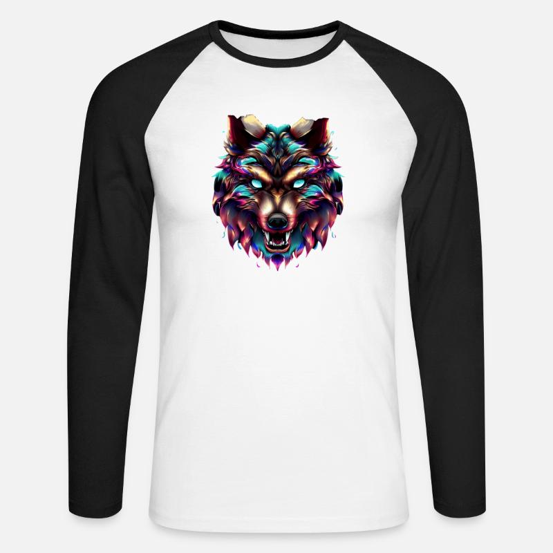 Wolfskopf Synthwave Wolf - Unisex Baseballshirt langarm - Weiß/Schwarz