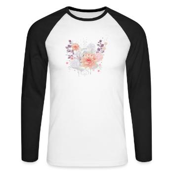Composition of water lilies and hydrangea flowers - Unisex Long Sleeve Baseball T-Shirt - white/black - Front - Nik (191cm)