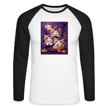 Trio von Kätzchen im Halloween-Stil - Unisex Baseballshirt langarm - Weiß/Schwarz - Vorne - Nik (191cm)