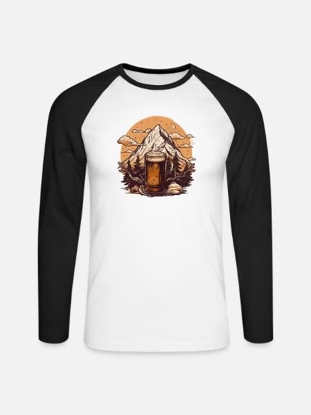 Berggipfel mit Bierkrug Design - Unisex Baseballshirt langarm - Weiß/Schwarz