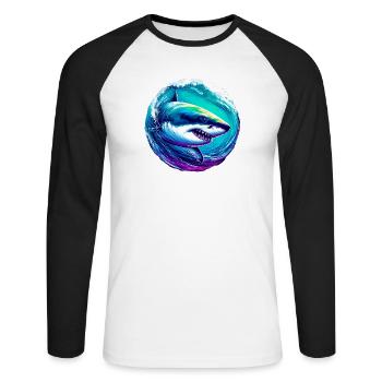 Requin blanc - T-shirt baseball manches longues Homme - blanc/noir - Devant - Nik (191cm)