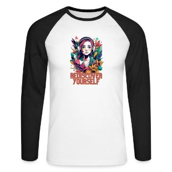 Rediscover Yourself- Trendy Aesthetic Graphic - Unisex Baseballshirt langarm - Weiß/Schwarz - Vorne - Nik (191cm)
