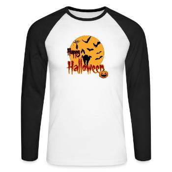 Happy Halloween Full Moon Cat - Unisex Long Sleeve Baseball T-Shirt - white/black - Front - Nik (191cm)