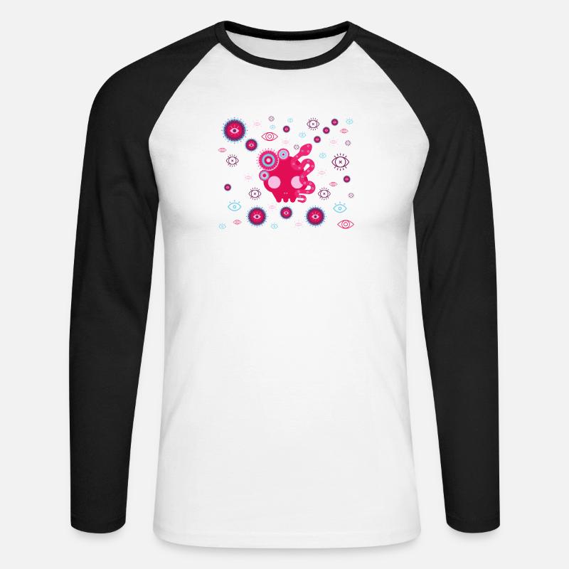 Rosa Tentakelaugen - Unisex Baseballshirt langarm - Weiß/Schwarz