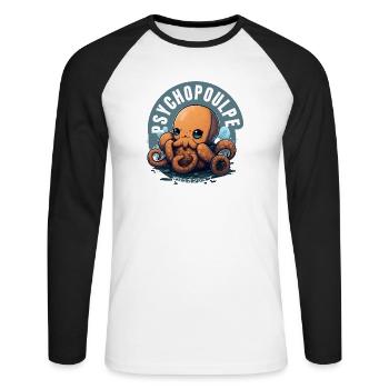 Psychooktopus Ocean Kawaii - Unisex Baseballshirt langarm - Weiß/Schwarz - Vorne - Nik (191cm)