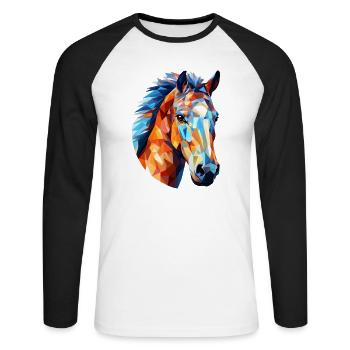 Pferd Polygon Pferdekopf Pferde - Unisex Baseballshirt langarm - Weiß/Schwarz - Vorne - Nik (191cm)