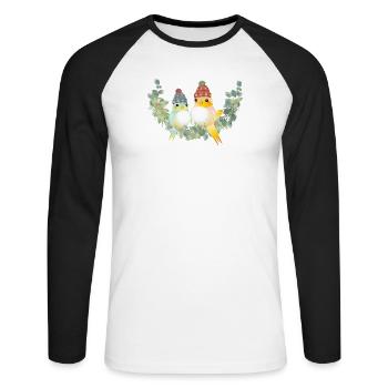 Two colorful birds with bobble hat for Christmas - Unisex Long Sleeve Baseball T-Shirt - white/black - Front - Nik (191cm)
